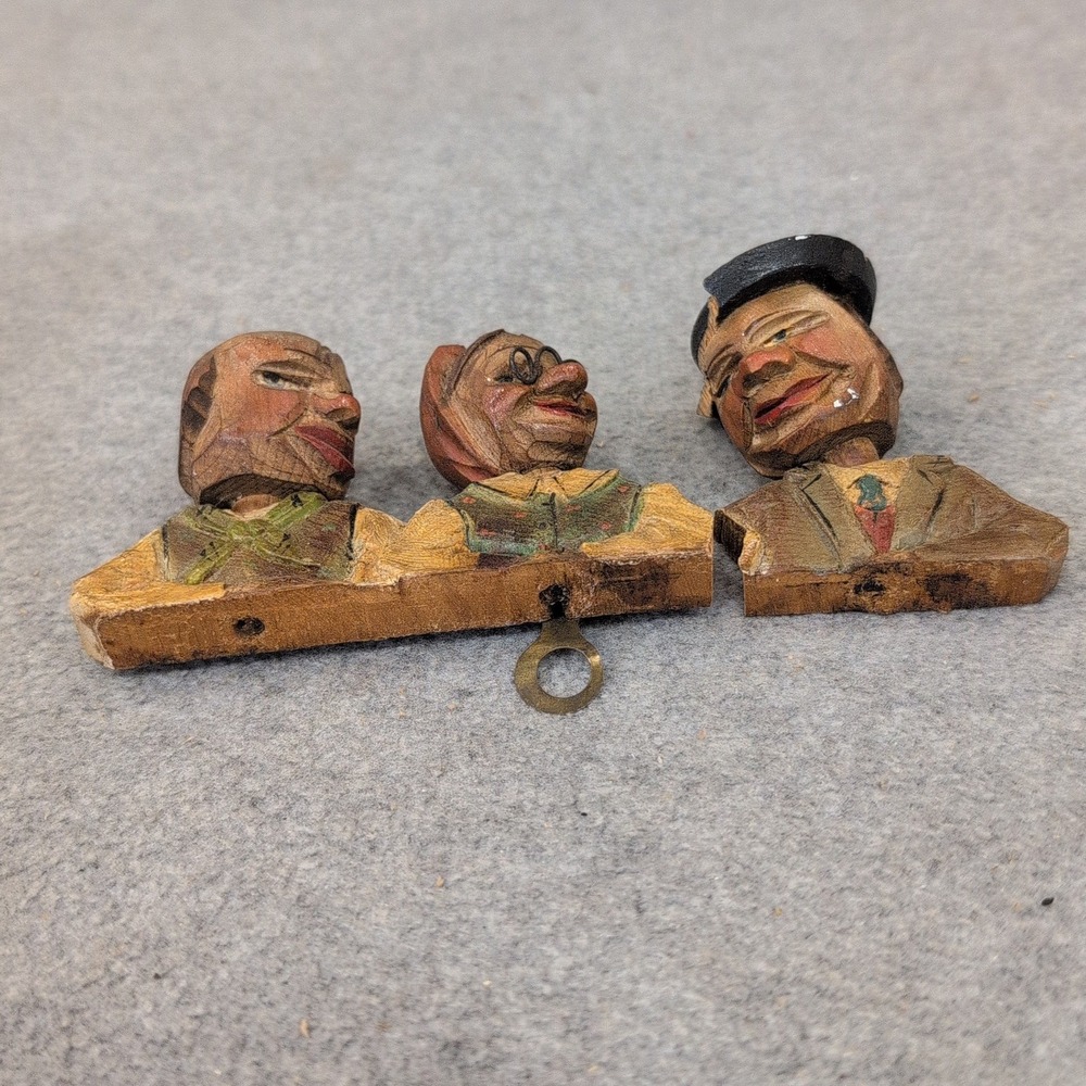 Vintage‎ Hand Carved Wood Folk Art Character Busts Trio Figurine Wall Hanging - Picture 3 of 5